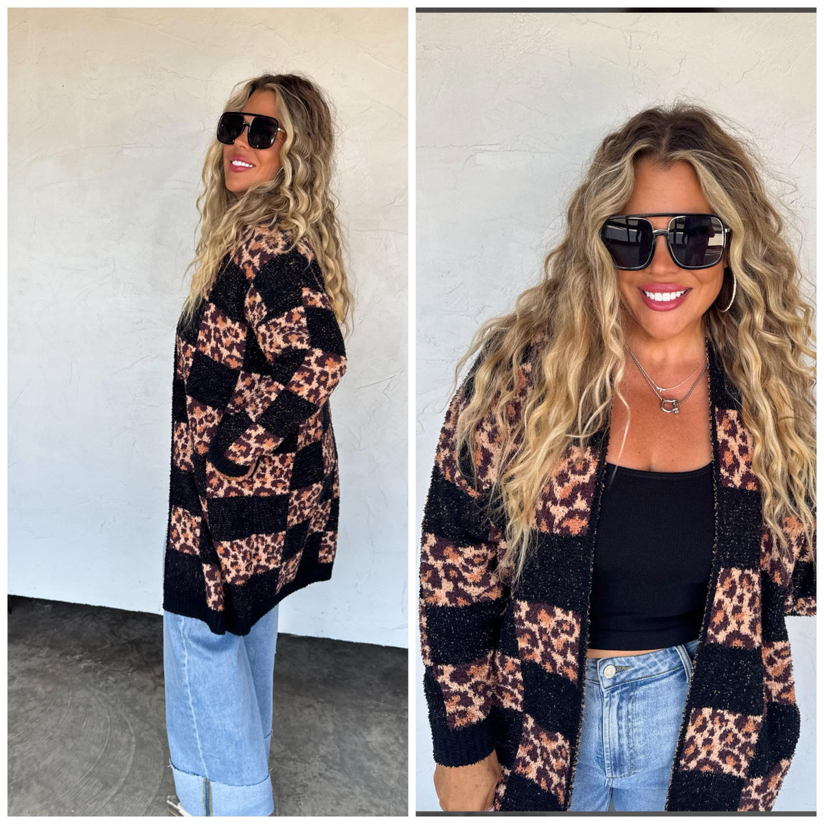 #00703 Checker cheetah cloud cardigan