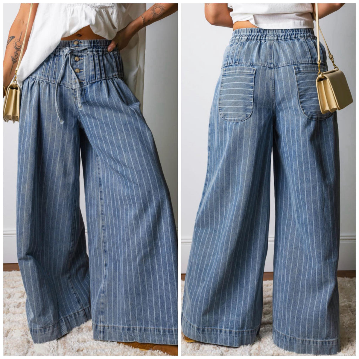 #00877 Striped wide leg jeans