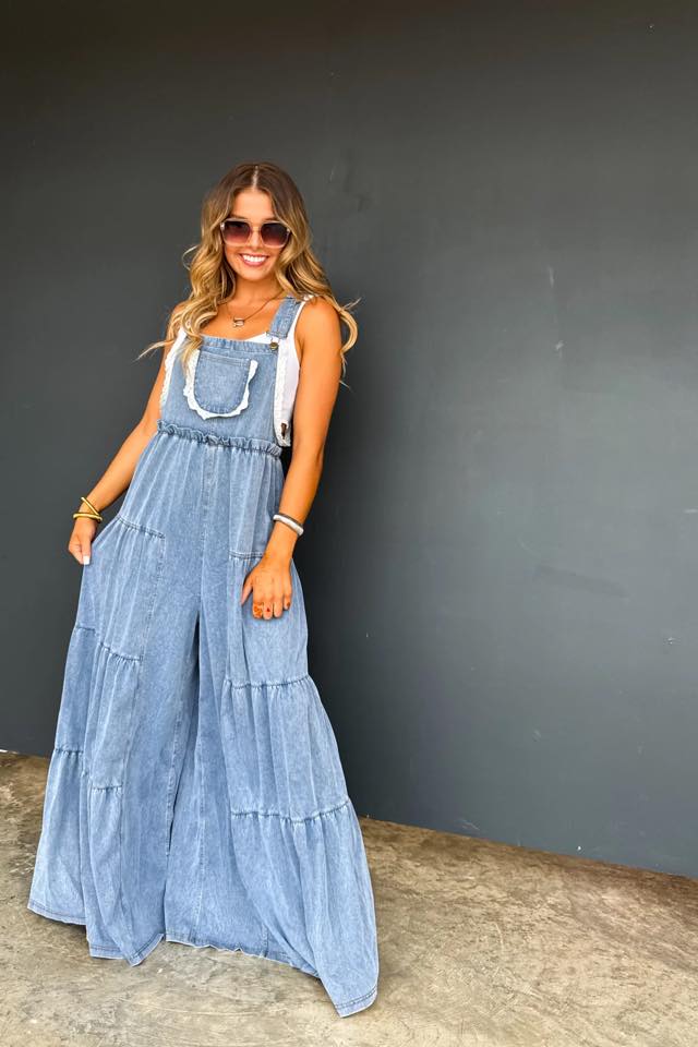 #00941 Countryside Cuties Boho & Lace Denim overalls
