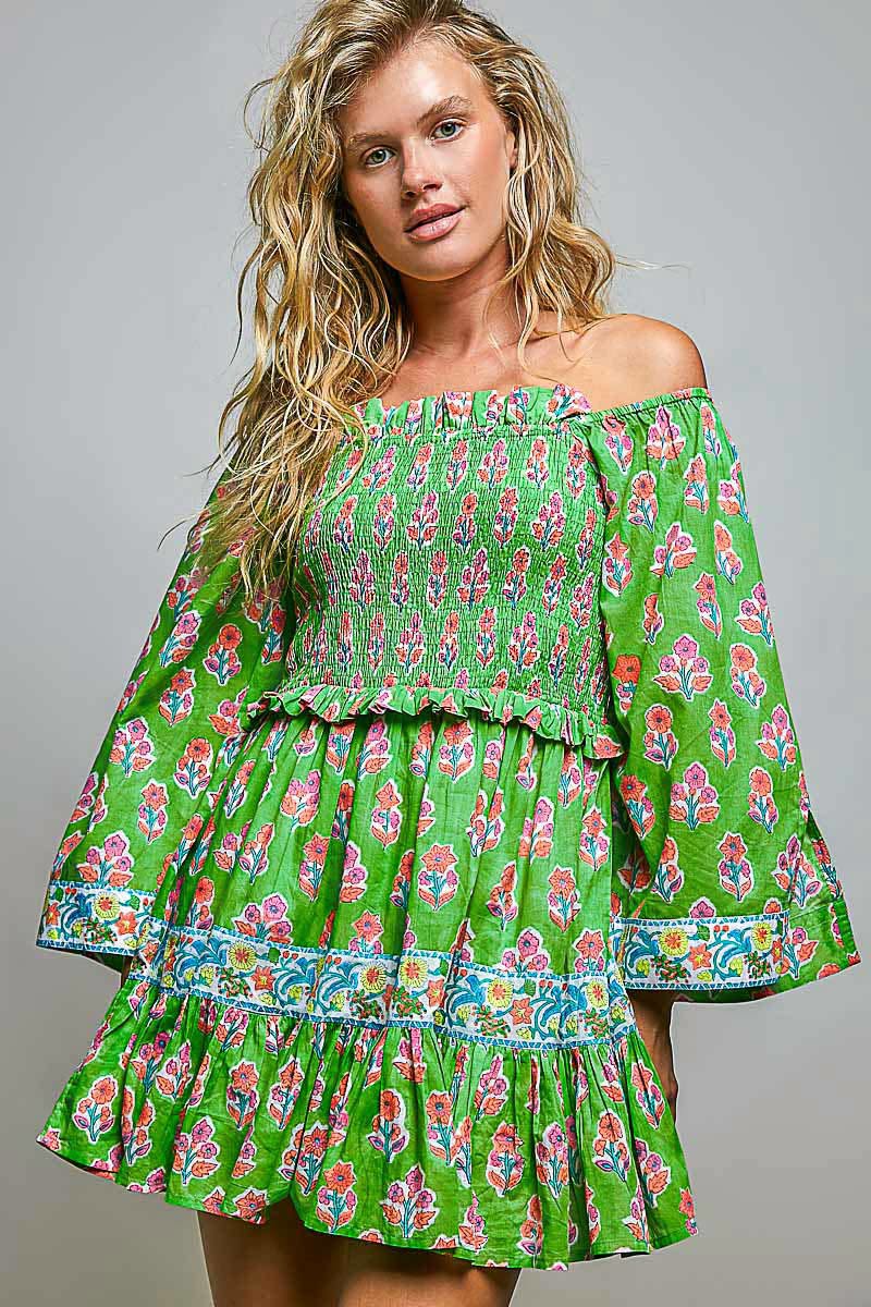 #01092 Pol Green Dress