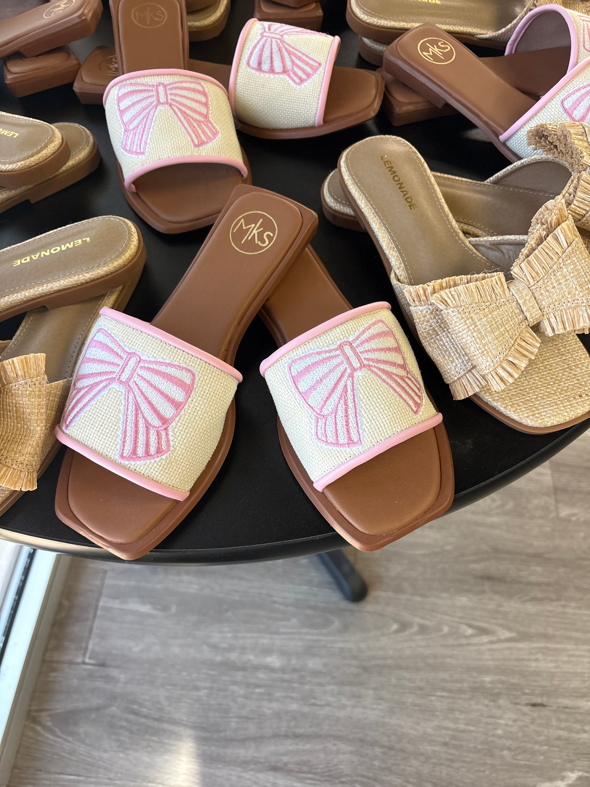 Bobble Bow Pink Sandals