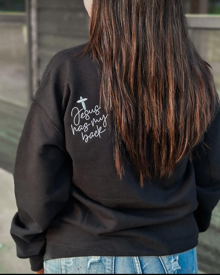 #00679 Jesus has my back (double sided embroidered sweatshirt)