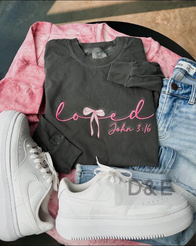 #00677 Loved long sleeve embroidered tee