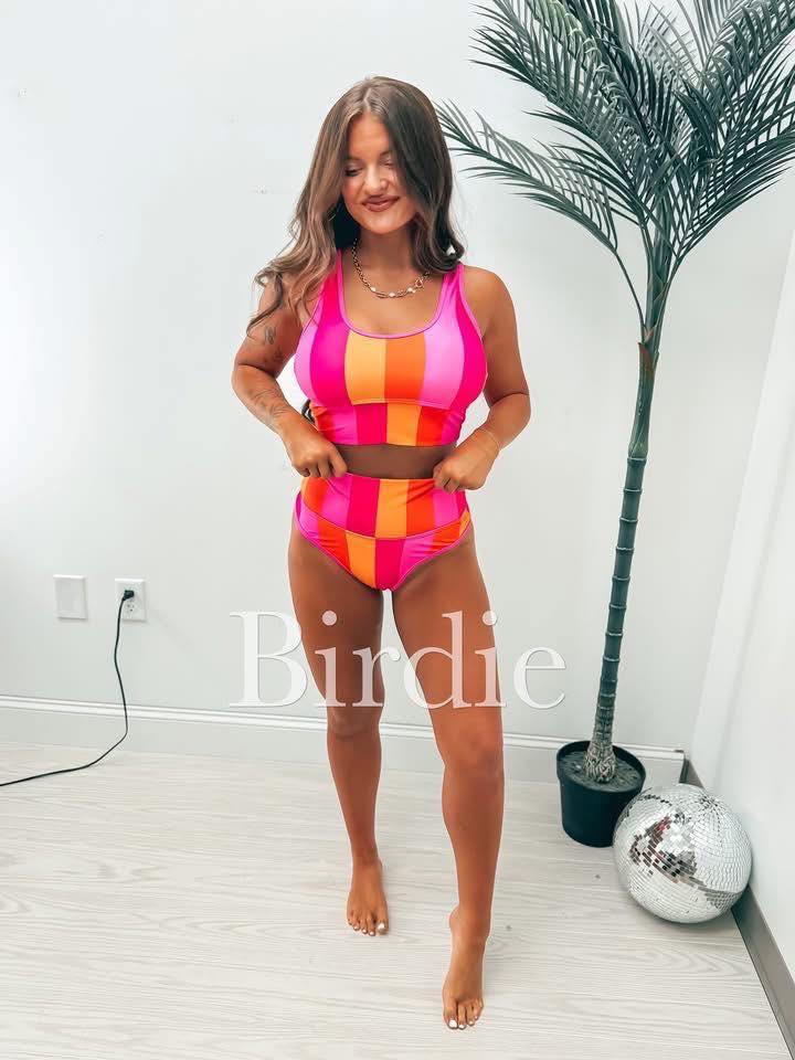 #00834 Birdie pink lemonade striped