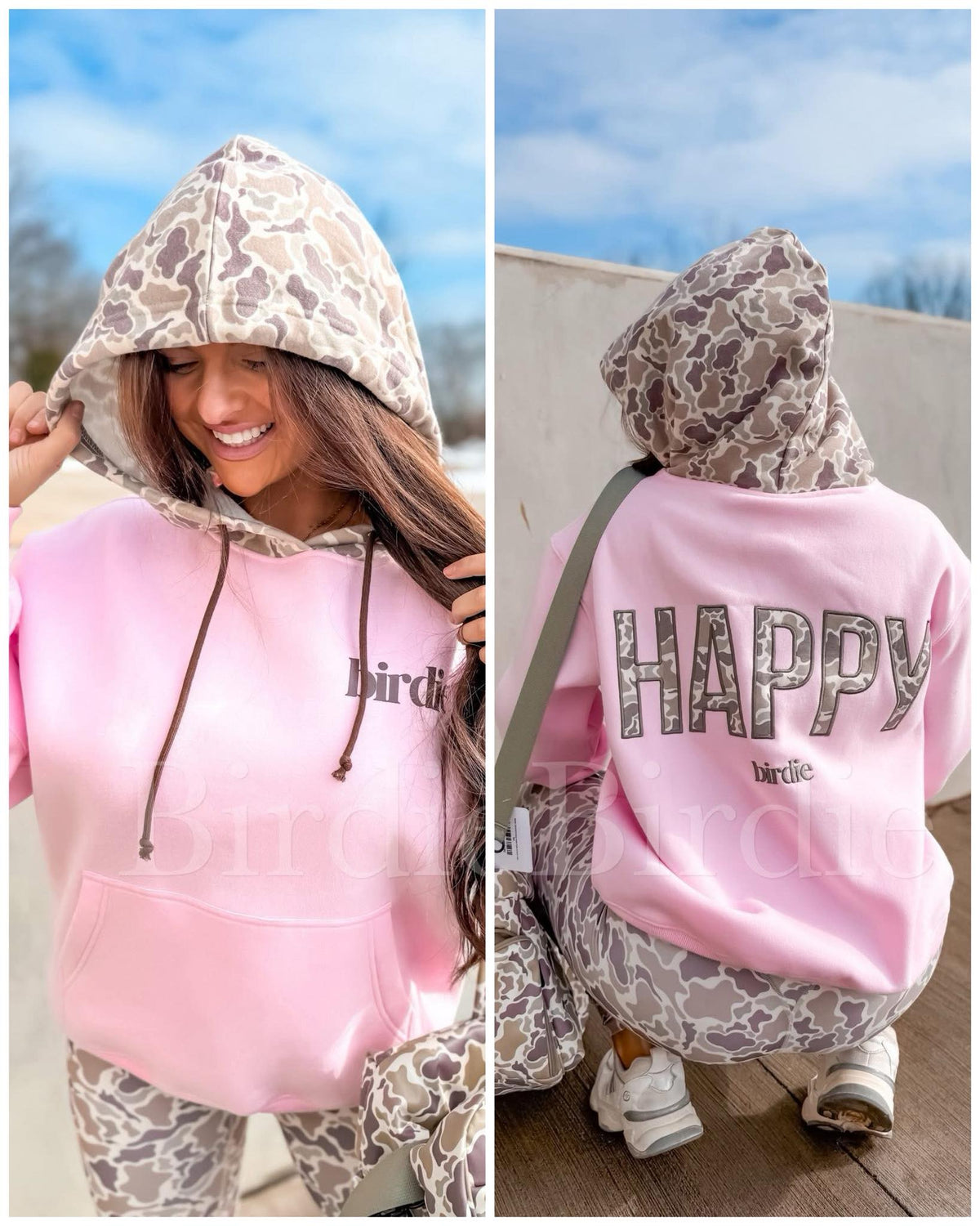 #00875 Duck camo and blush hoodie.