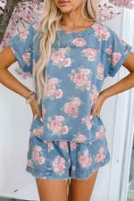#00931 Denim Floral Set