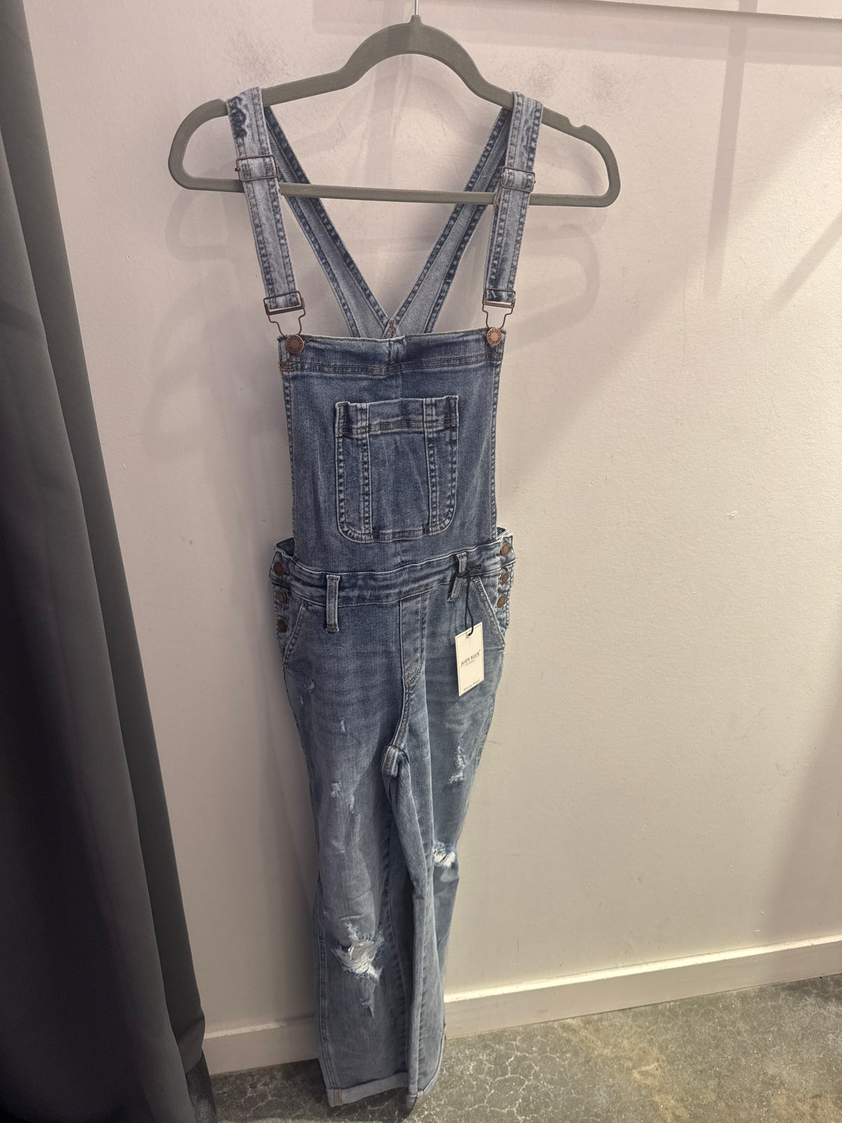 JB Medium Denim Overalls Distressed