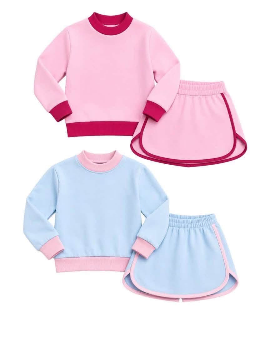 #01083 color block sweatshirt skort set