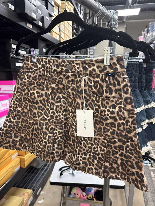 Leopard Pleat Mini Skirt