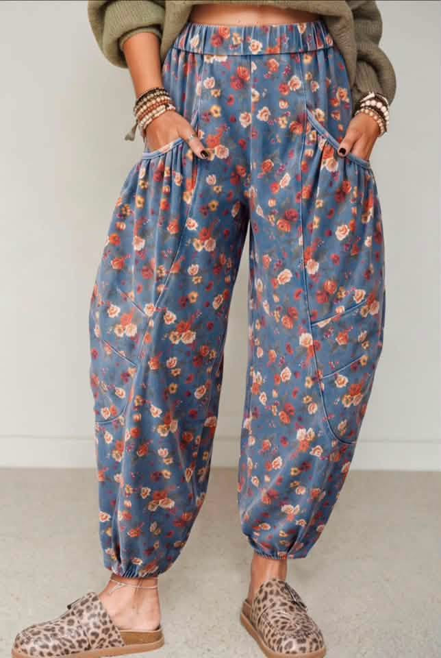 #01153 SS&D Floral barrel jeans