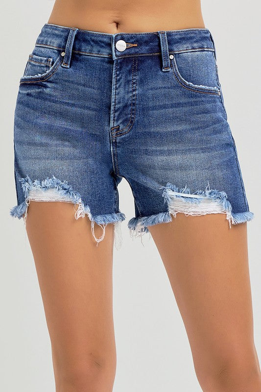 Risen mid rise tummy control fray hem shorts