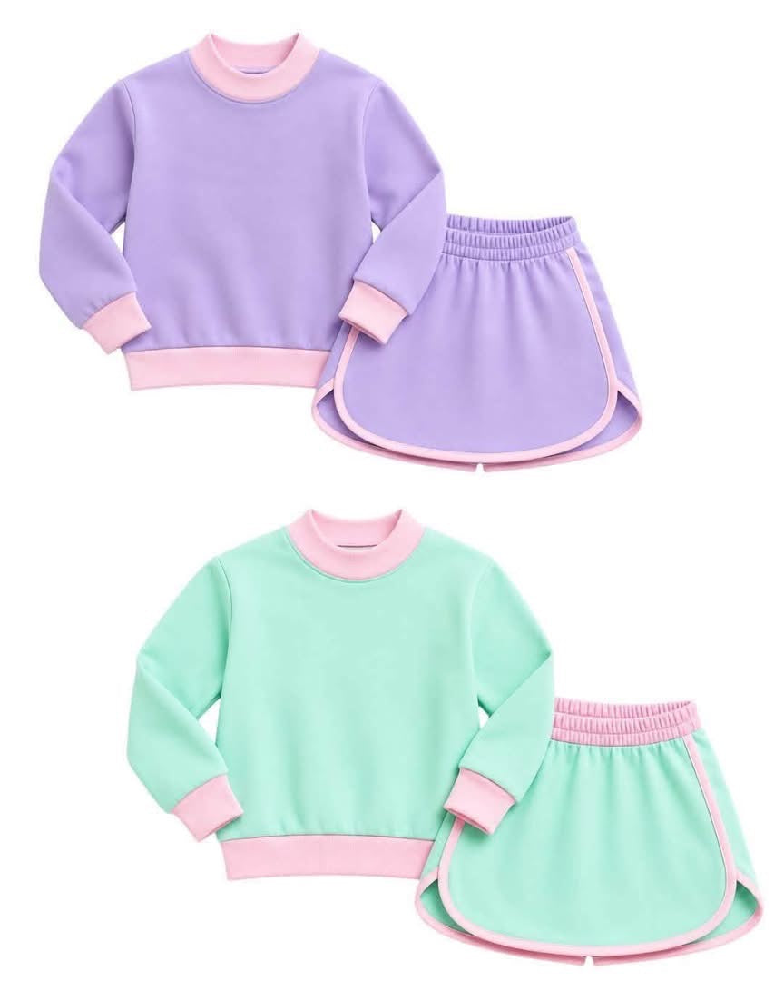 #01083 color block sweatshirt skort set