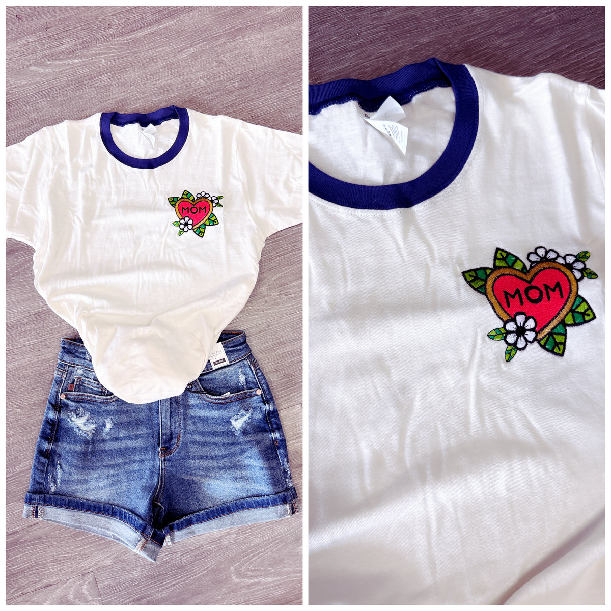 Embroidered Mom ringer tee