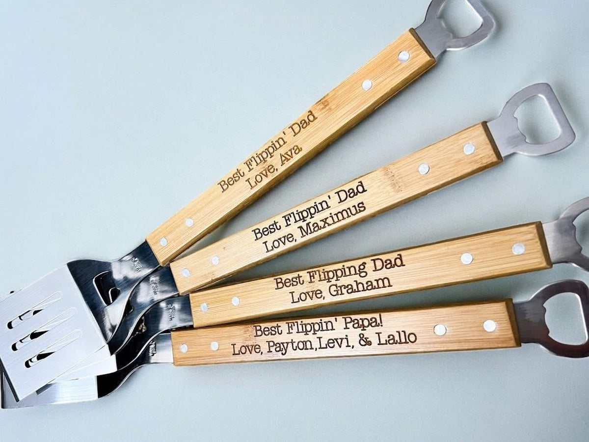 #01028 ENGRAVED BAMBOO SPATULAS WITH BOTTLE OPENER