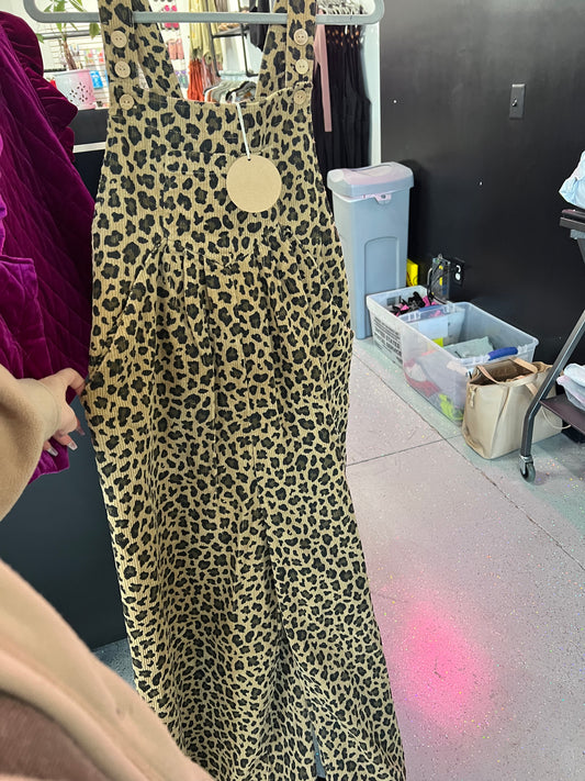 Leopard Corduroy Overalls