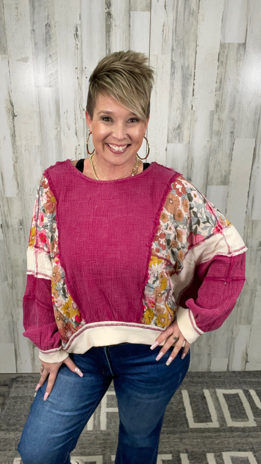 Mineral Washed Gauze Floral Top