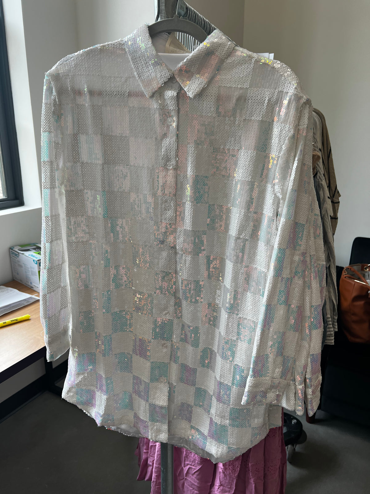 Plaid Sequin Shirt Dress