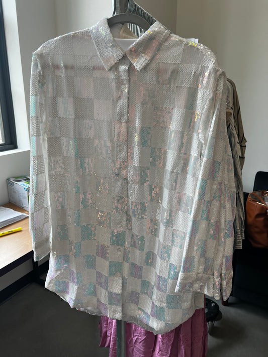 Plaid Sequin Shirt Dress