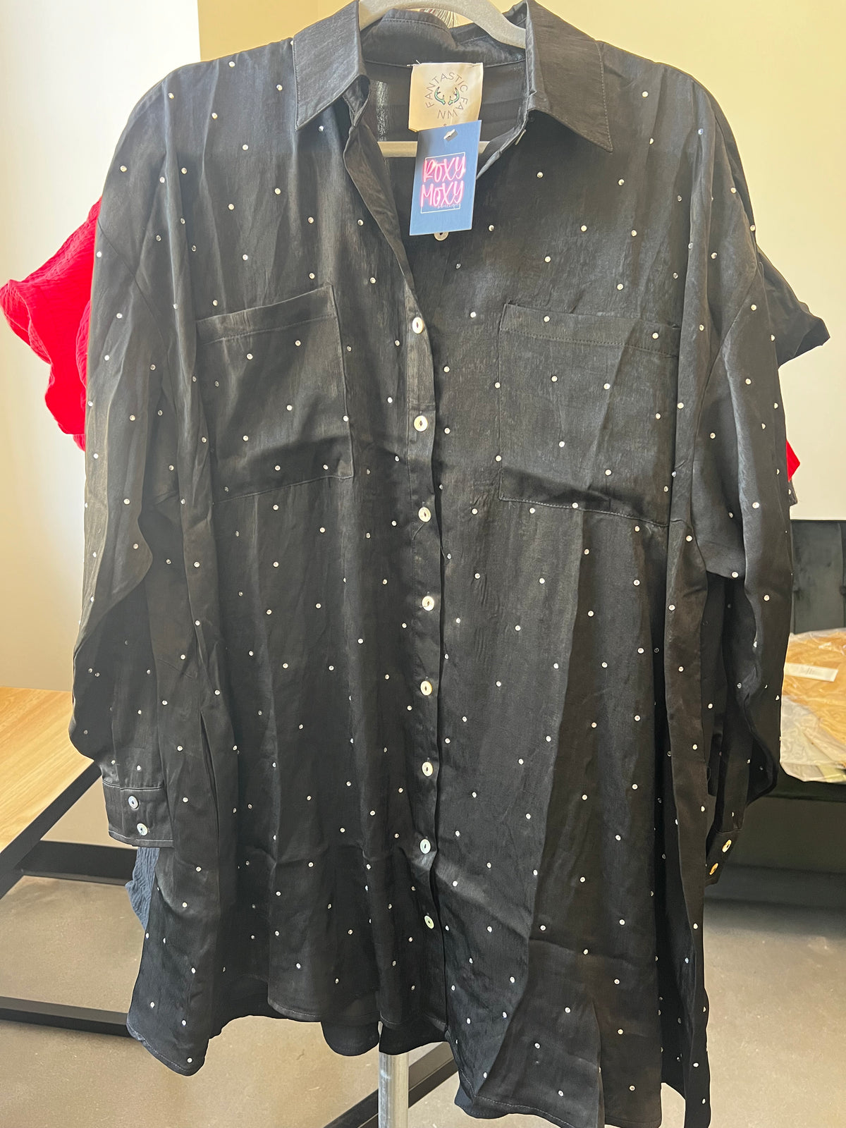 Rhinestone Satin Shirt Dress