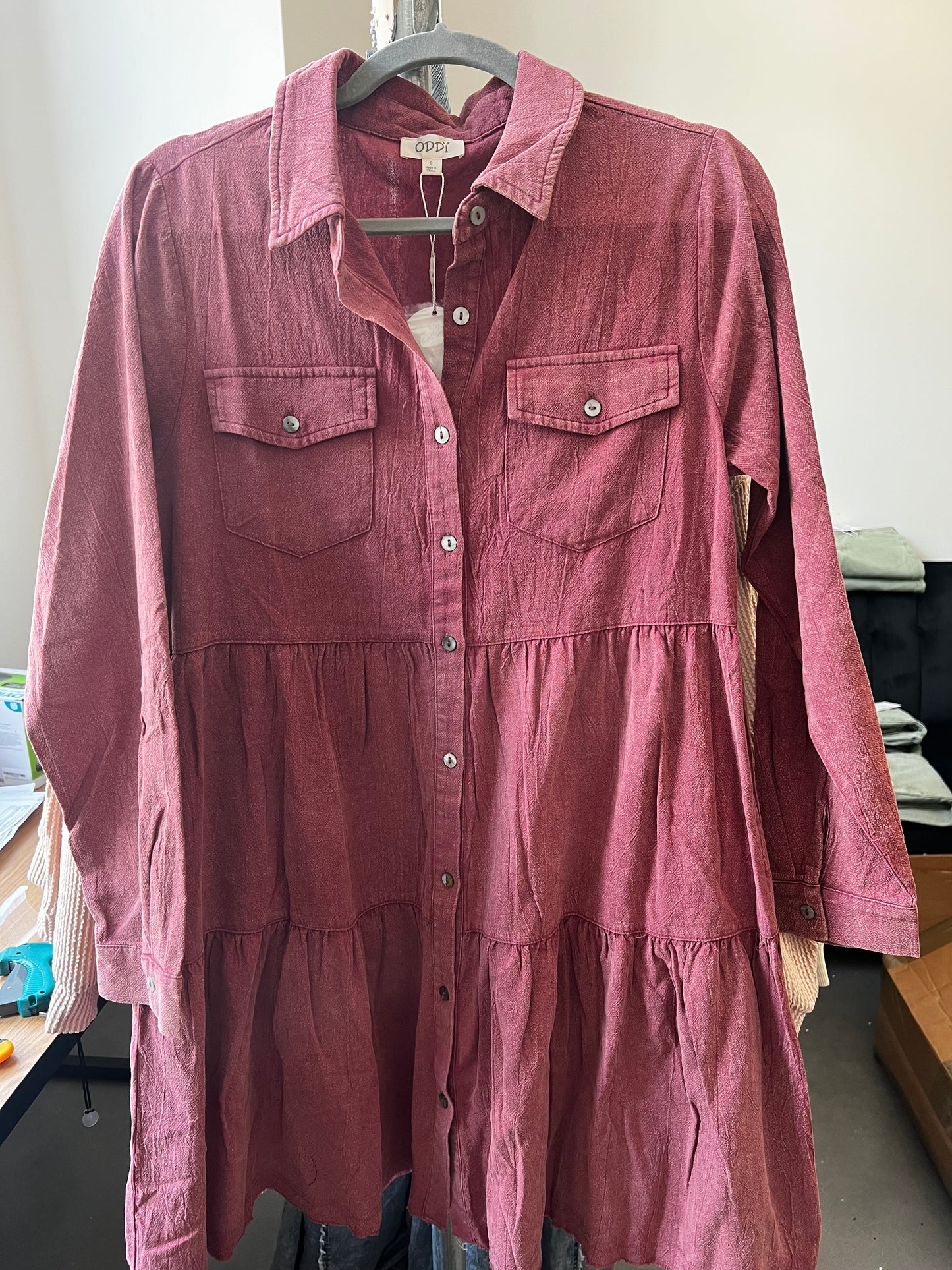 Washed Marsala Button Down Dress