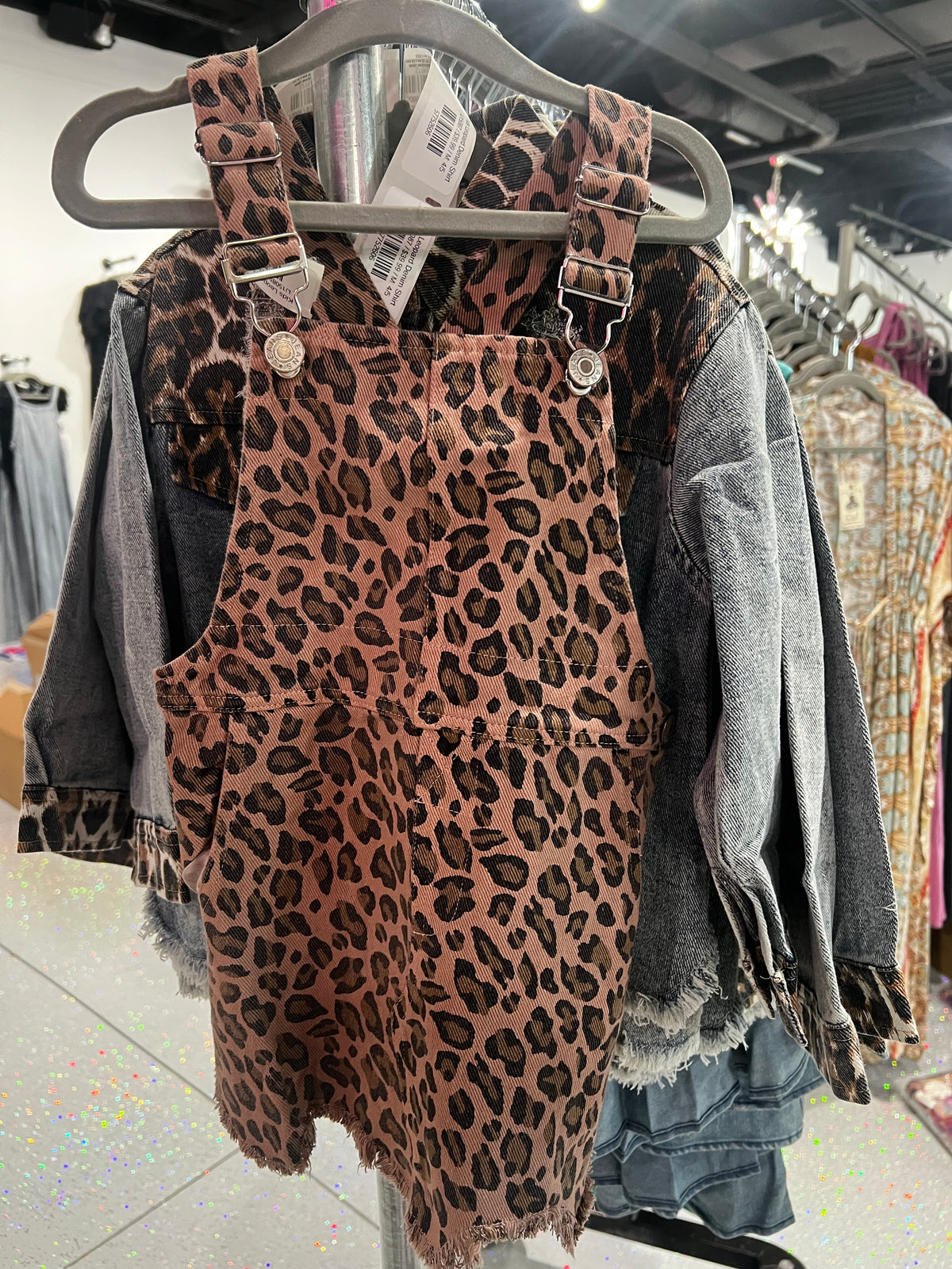 Kids Leopard Denim Overall Dress
