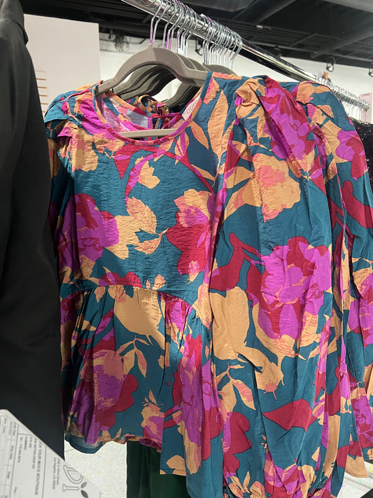 Dark Teal Floral Top