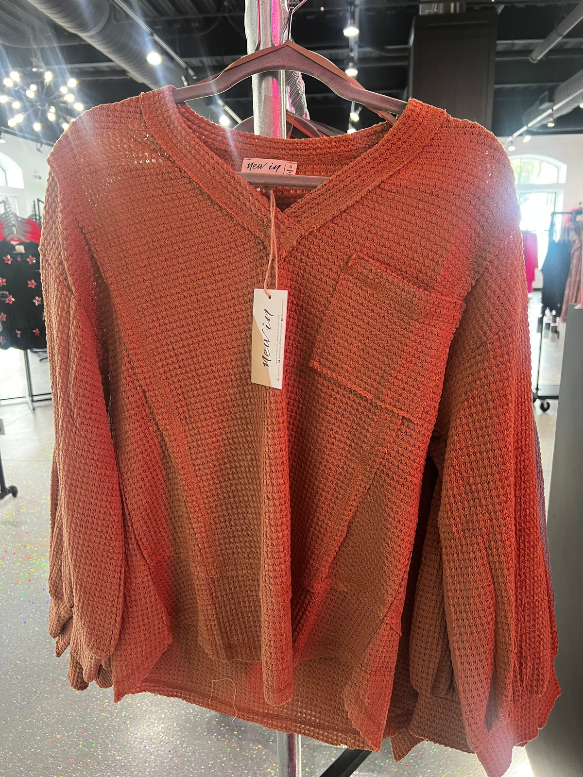 V-Neck Waffle Knit Top