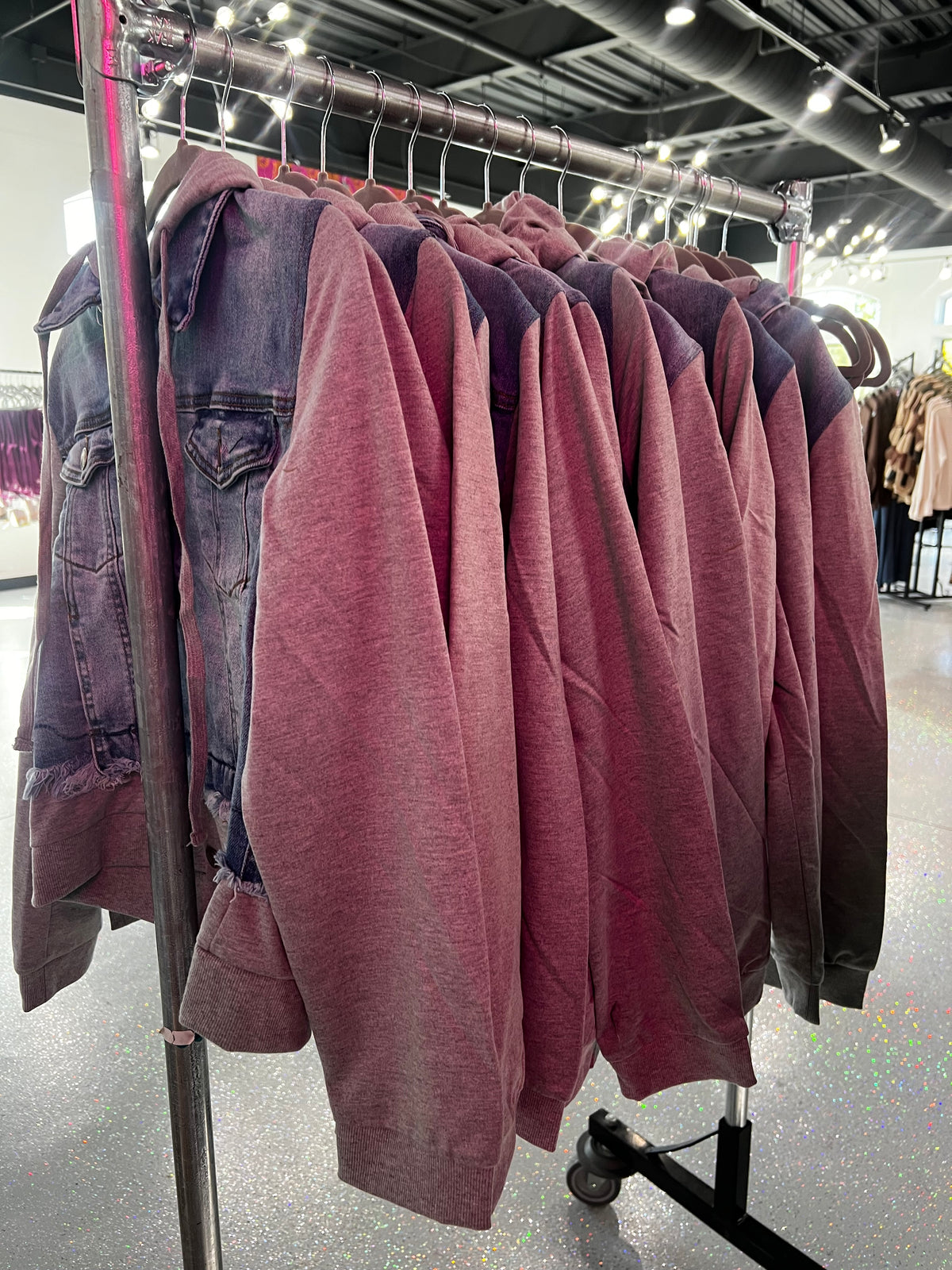 Hooded Denim Jacket w/ Terry Sleeve