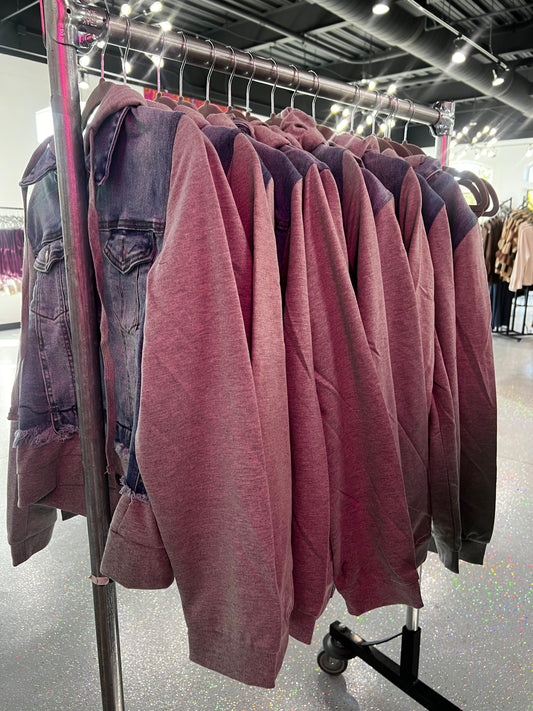 Hooded Denim Jacket w/ Terry Sleeve