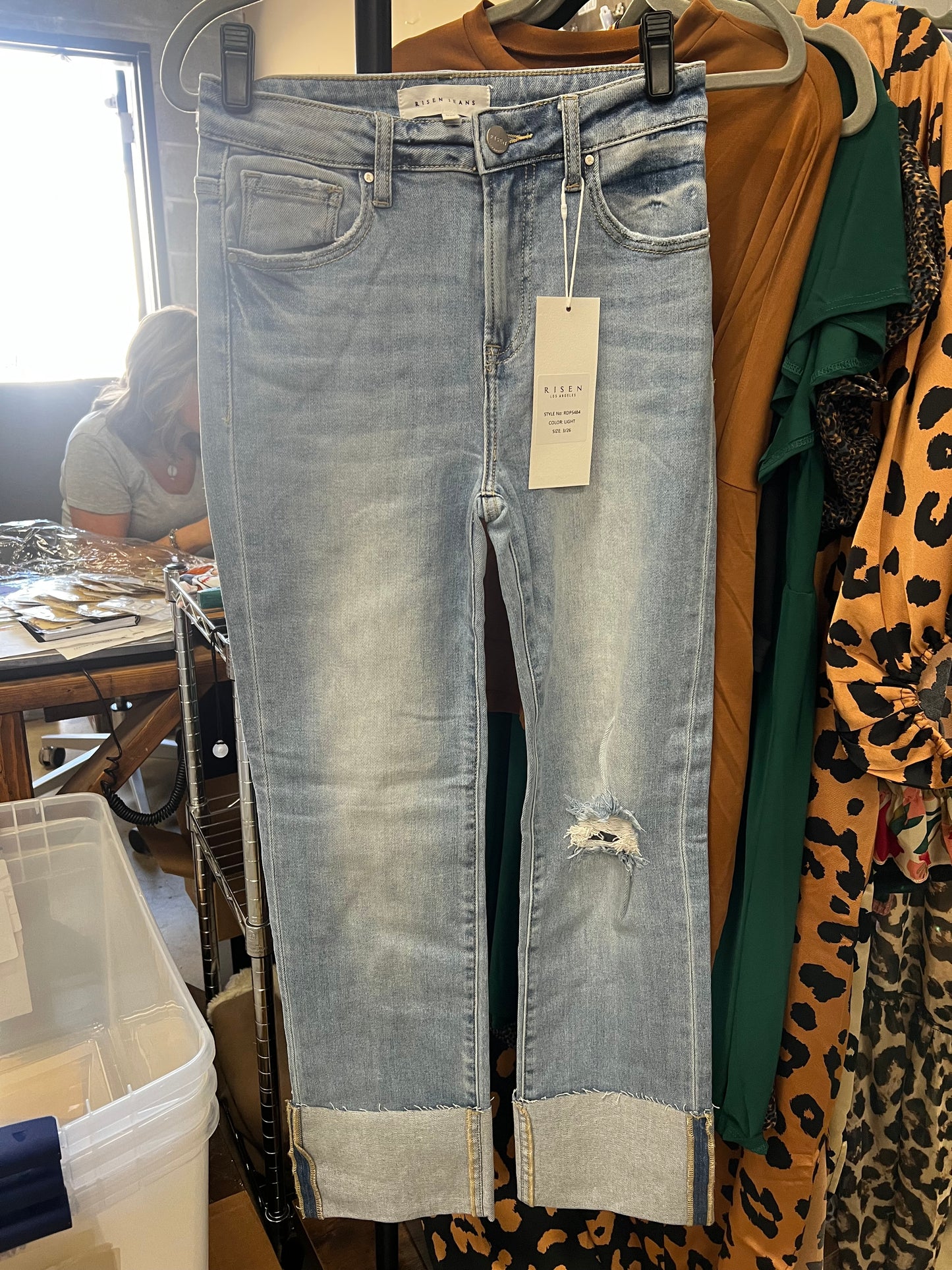 High Rise Wide Cuffed Straight Jeans