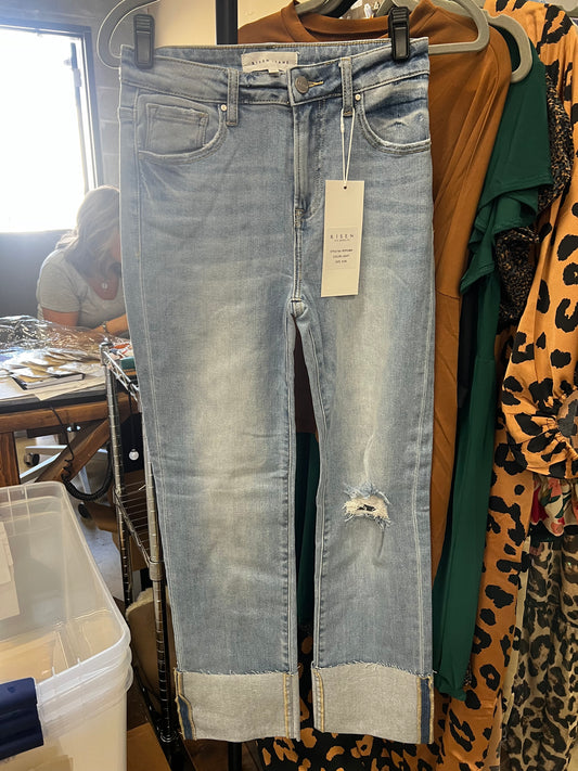 High Rise Wide Cuffed Straight Jeans
