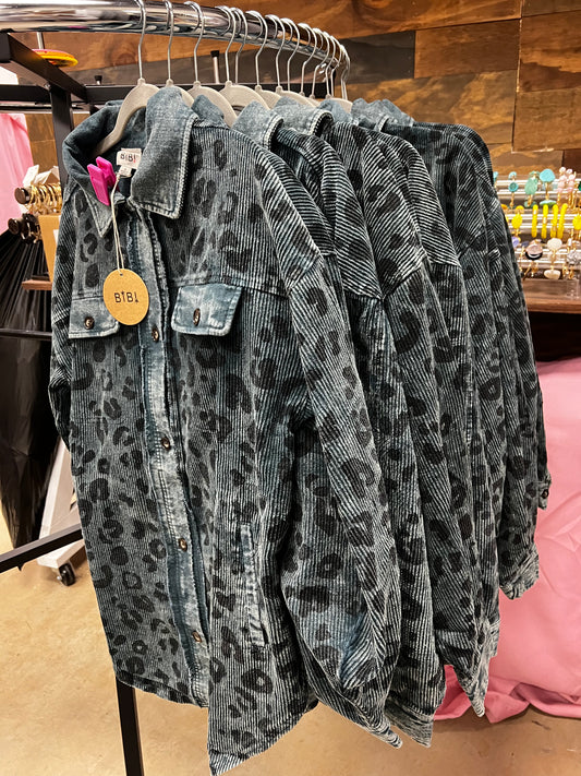 Vintage Washed Leopard Corduroy Shacket