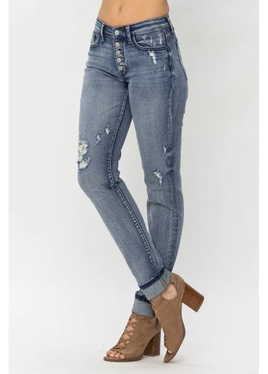 JB Mid Rise Button Fly Contrast Wash