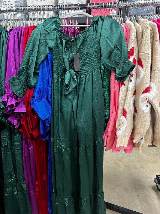 Smocked Satin Maxi Dress