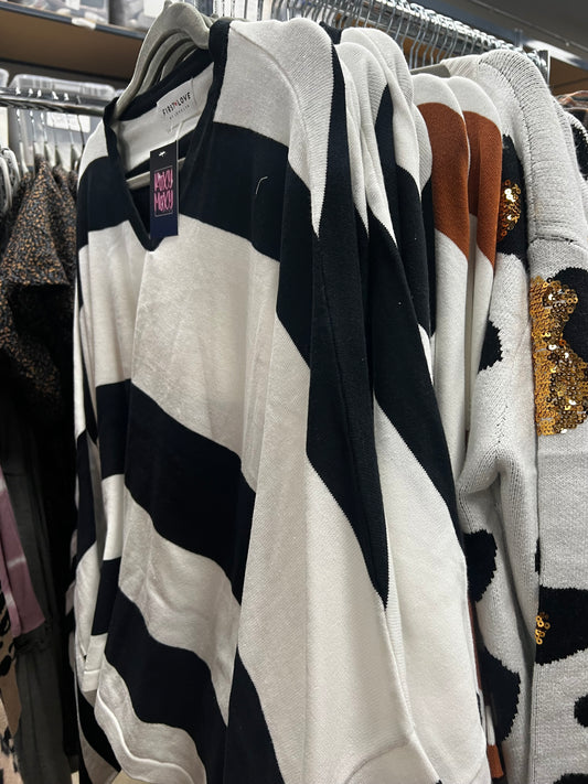 Striped V-Neck Poncho