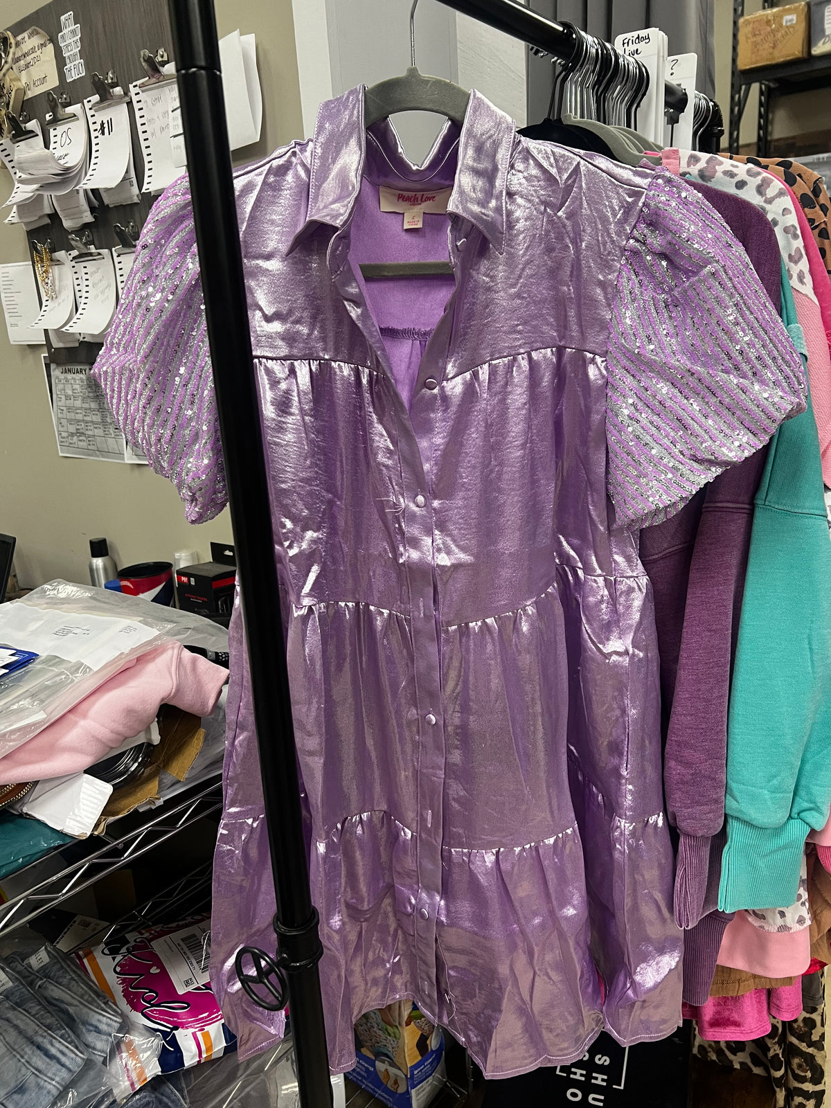 Metallic Lavender Shirt Dress