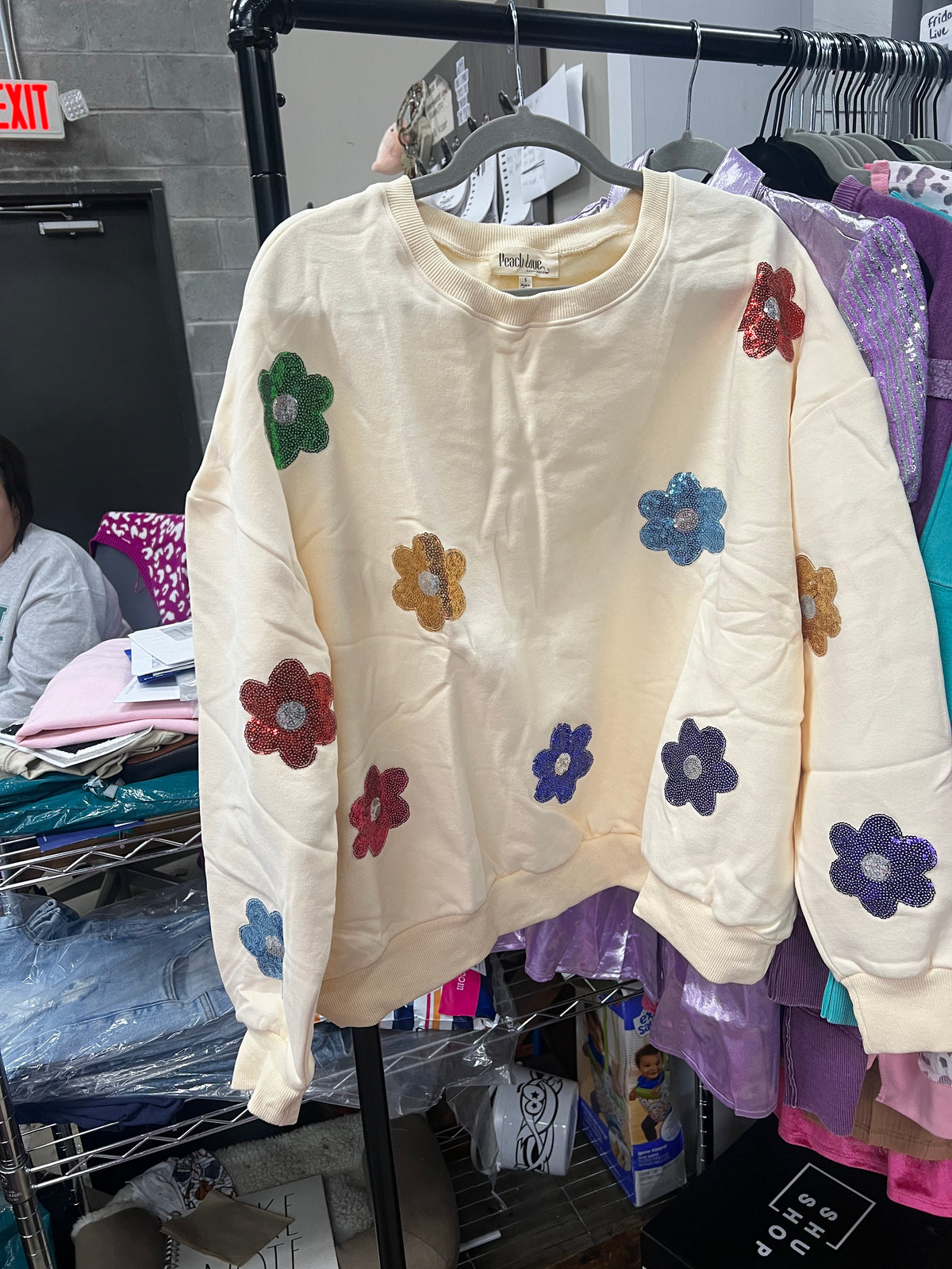 Sequin Flower Patch Pullover