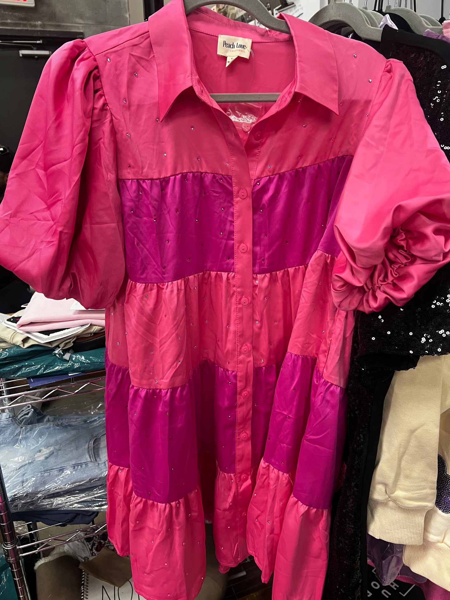 Pink Rhinestone Shirt Dress
