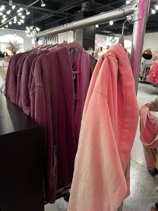 Mineral Washed Fleece Hooded Cardigan