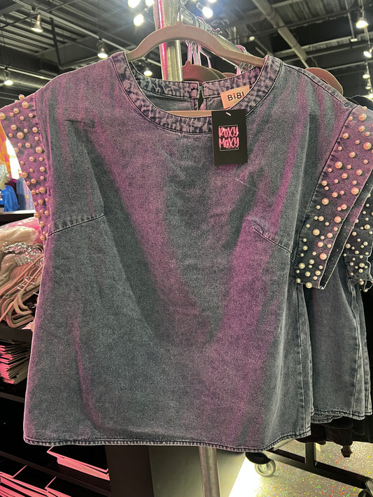 Denim & Pearls Top