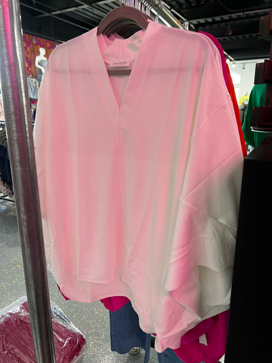 V Neck Drop Shoulder Woven Top