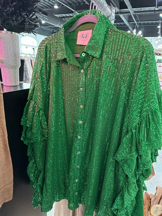 Sequin Poncho Button Down Top