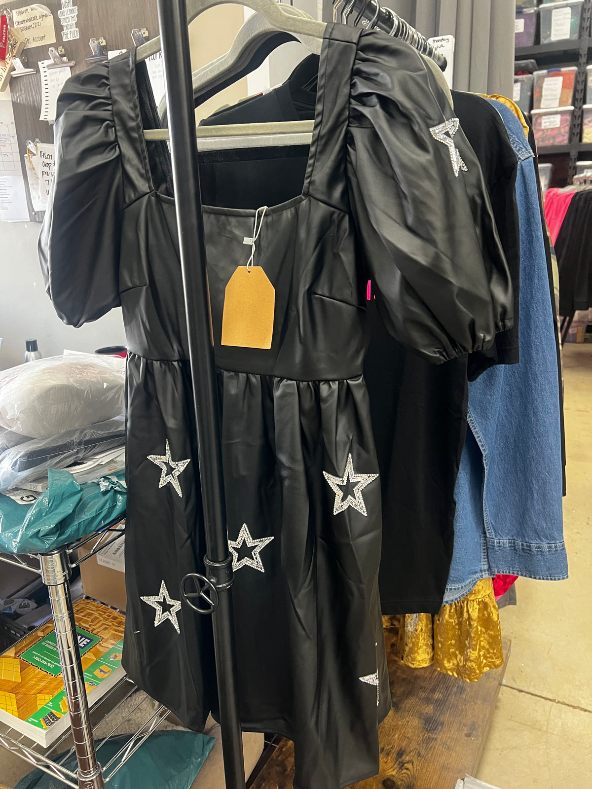 Star Patch Babydoll Leather Dress