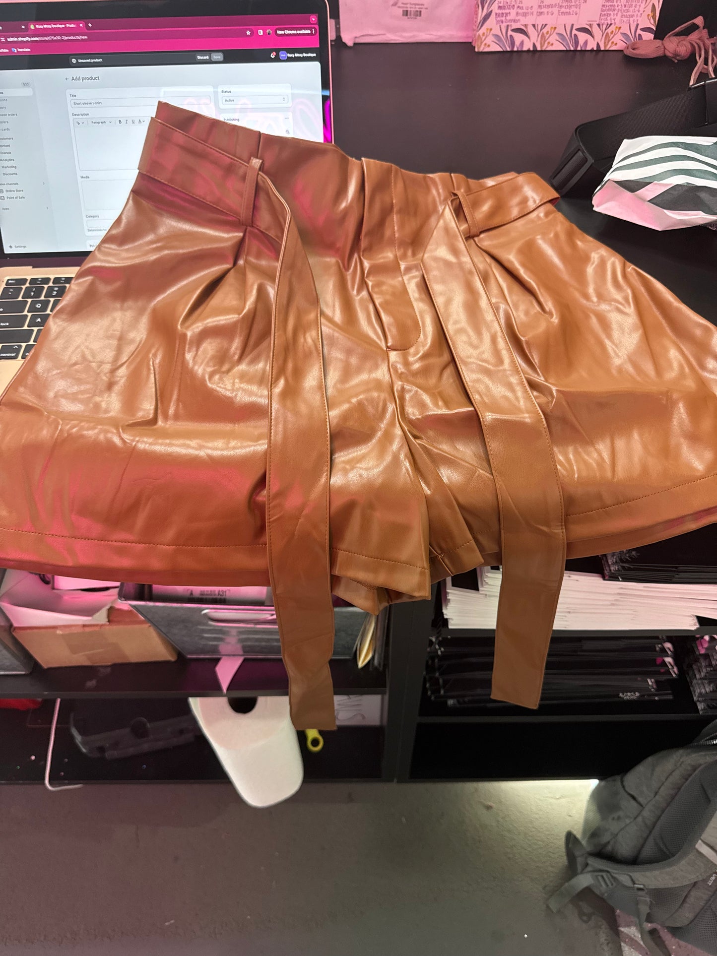 Leather Pleated Shorts