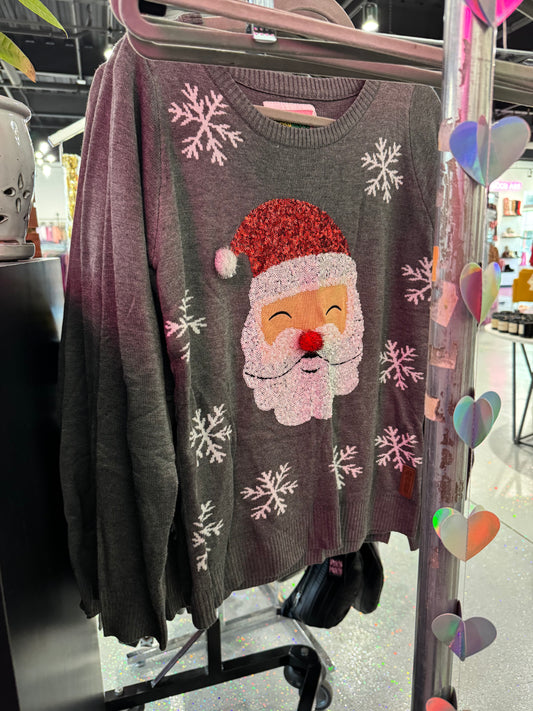 Red Nose Sequin Santa Sweater