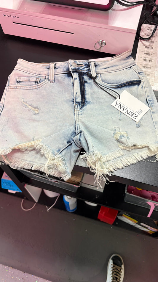 Zenana Light Wash Cut Off Shorts