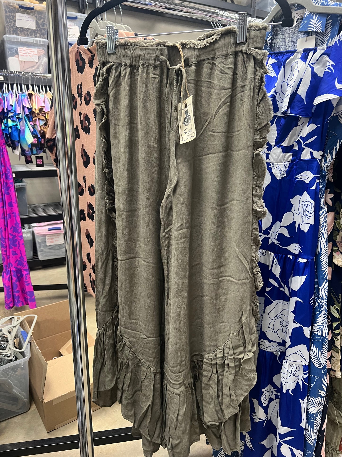 Rayon Ruffle Detail Pants