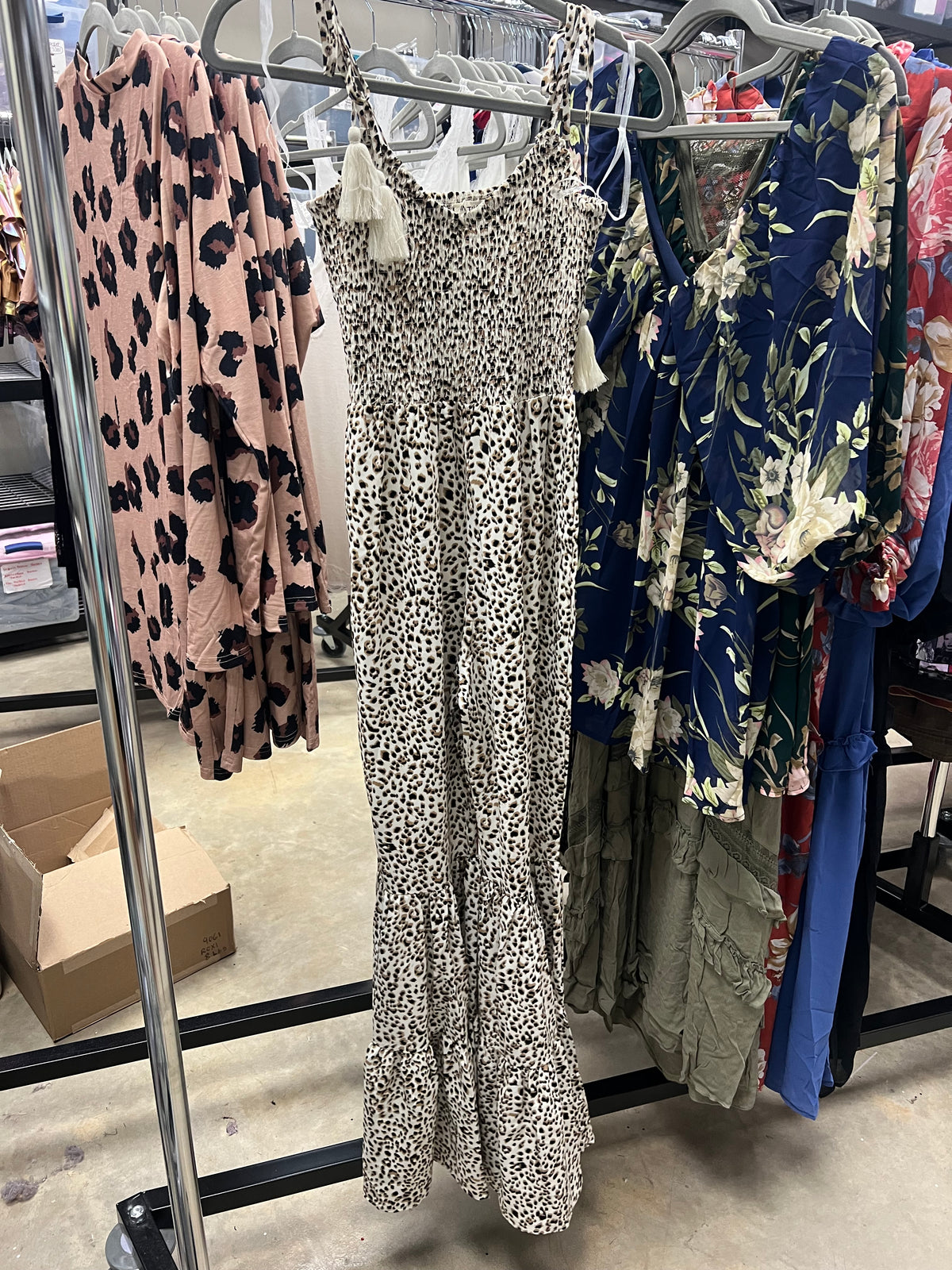 Smocked Leopard Jumpsuit