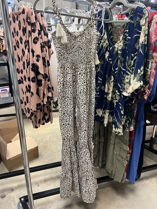 Smocked Leopard Jumpsuit