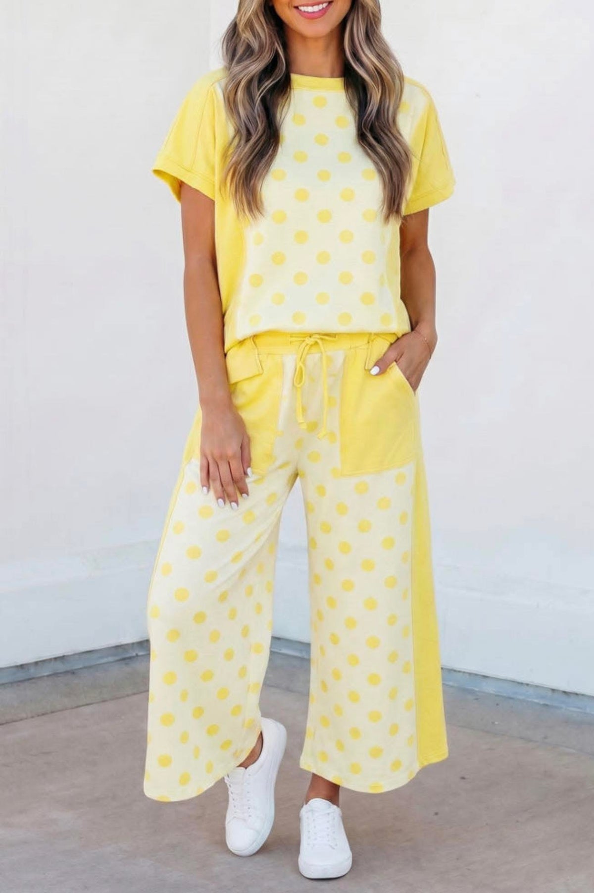#01053 yellow polka dot set